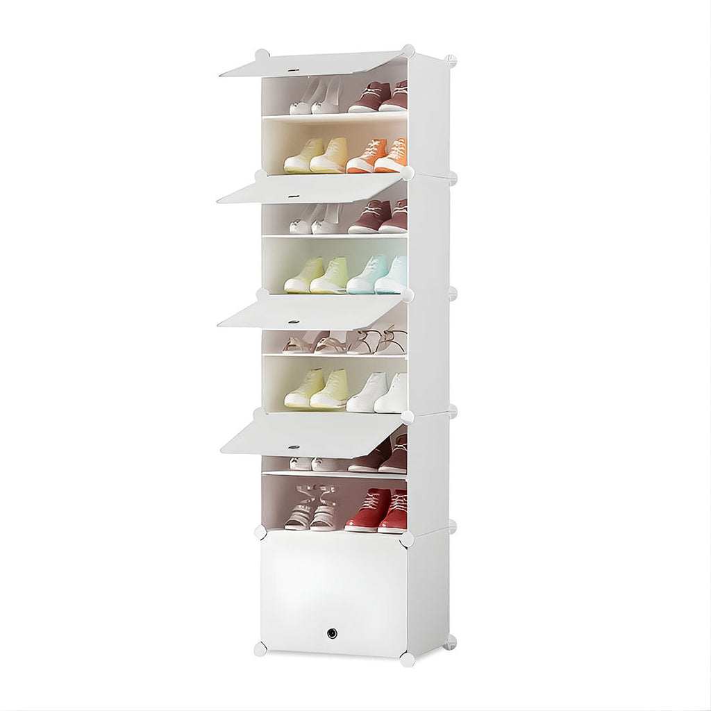 NNEAGS 8 Tier White Shoe Rack Organizer Sneaker Footwear Storage Stackable Stand Cabinet Portable Wardrobe with Cover