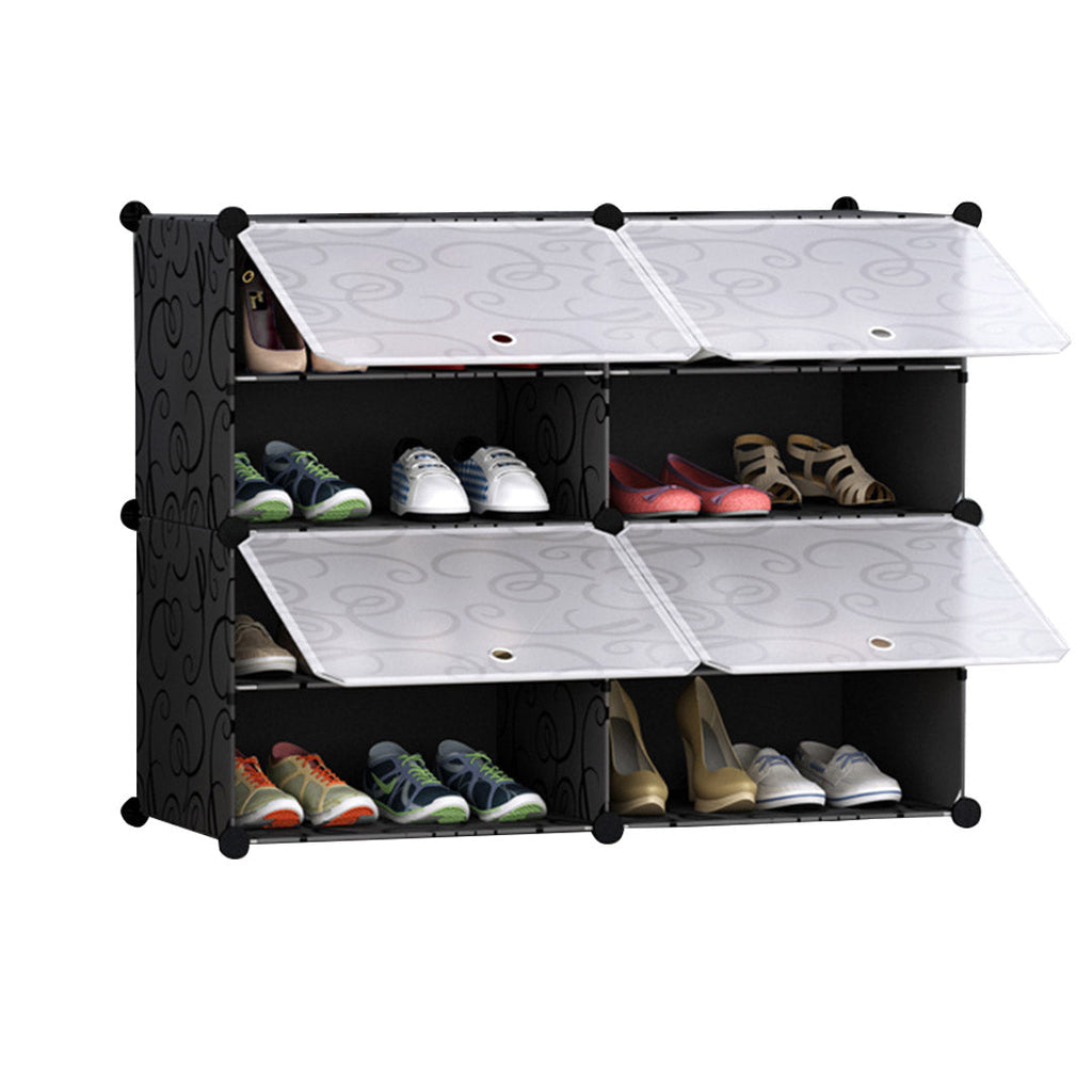 NNEAGS 4 Tier 2 Column Shoe Rack Organizer Sneaker Footwear Storage Stackable Stand Cabinet Portable Wardrobe with Cover