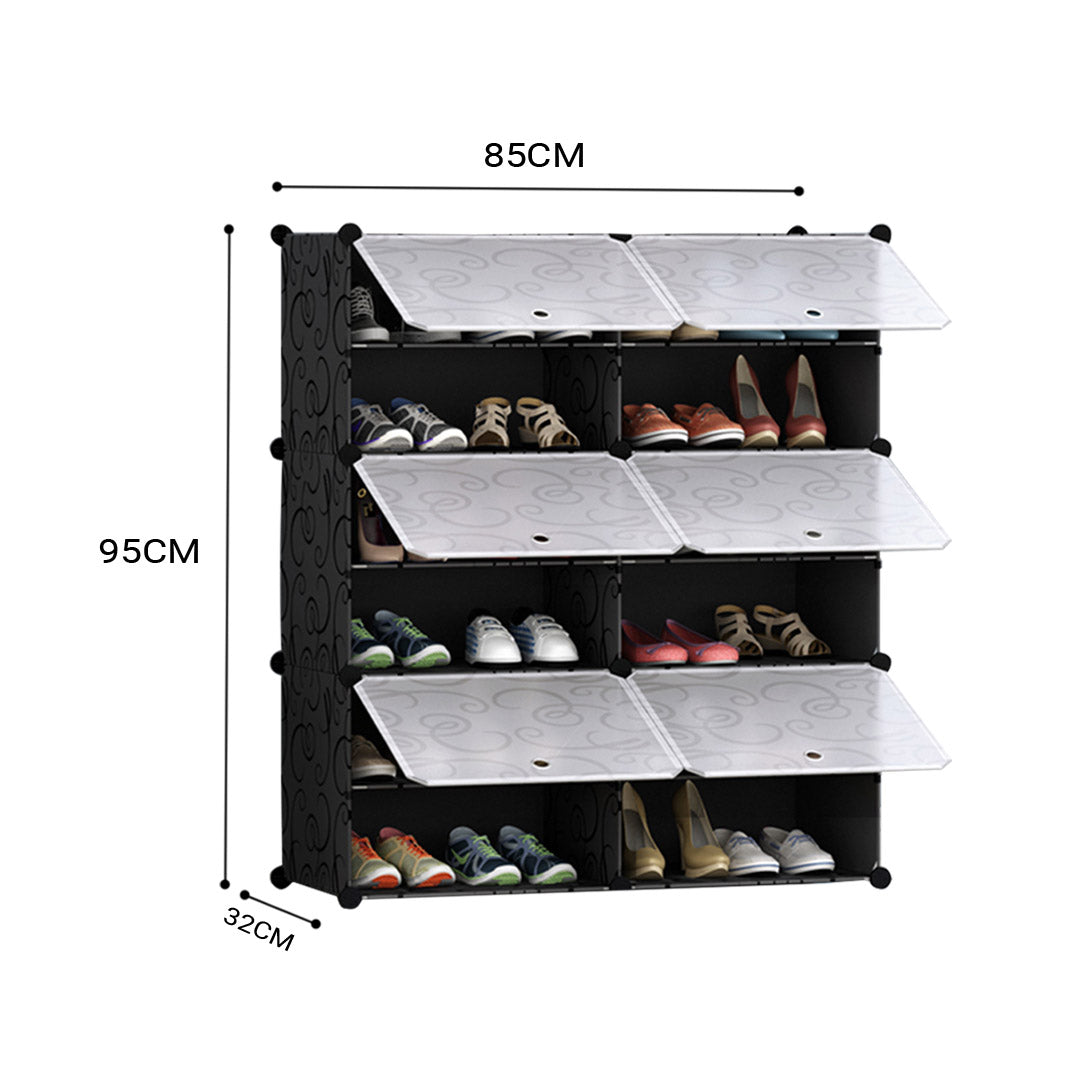 NNEAGS 6 Tier 2 Column Shoe Rack Organizer Sneaker Footwear Storage Stackable Stand Cabinet Portable Wardrobe with Cover