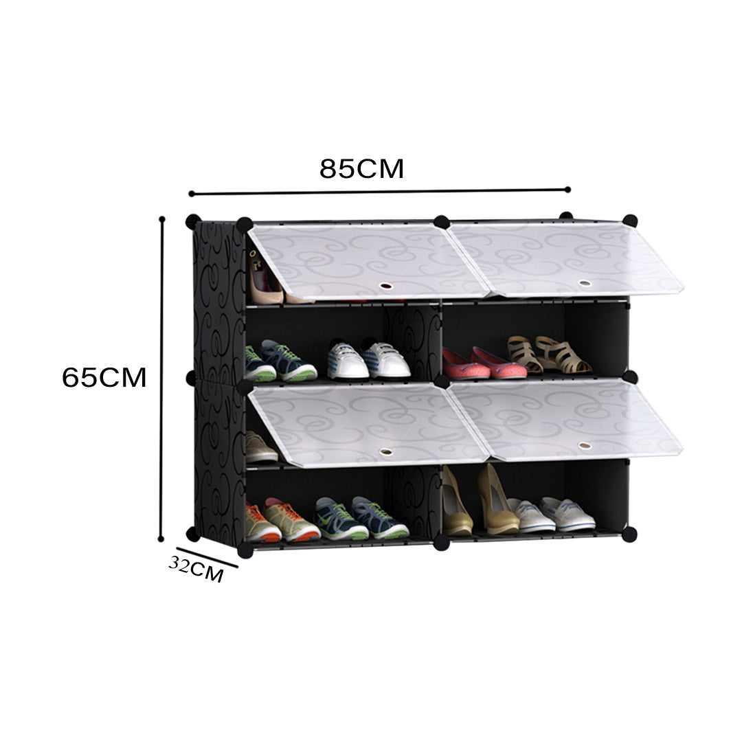 NNEAGS 4 Tier 2 Column Shoe Rack Organizer Sneaker Footwear Storage Stackable Stand Cabinet Portable Wardrobe with Cover